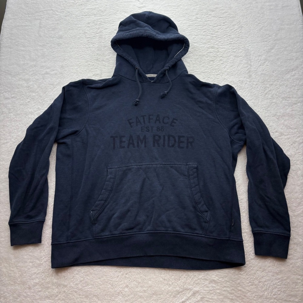 FatFace Team Rider Navy Blue Graphic Pullover Hoodie XXL 09847 Cotton Blend
